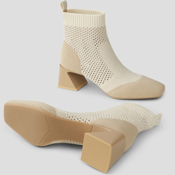 VIVAIA Square-Toe Perforated Heeled Boots(Melissa) In Cream Ivory. Size 7 - Picture 14 of 15